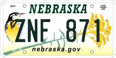 NE license plate ZNF871