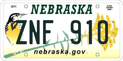 NE license plate ZNF910