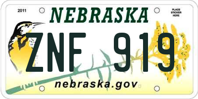 NE license plate ZNF919