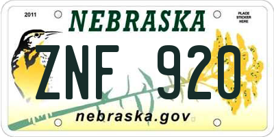 NE license plate ZNF920