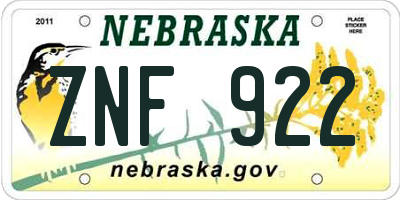 NE license plate ZNF922