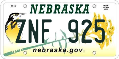 NE license plate ZNF925