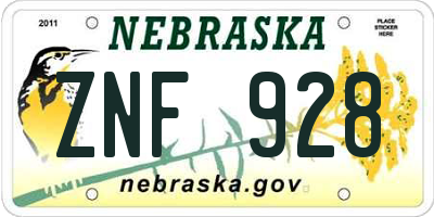 NE license plate ZNF928
