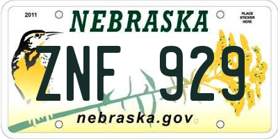 NE license plate ZNF929
