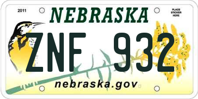 NE license plate ZNF932