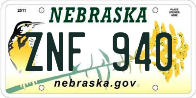 NE license plate ZNF940