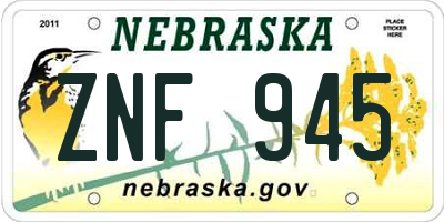 NE license plate ZNF945
