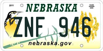 NE license plate ZNF946