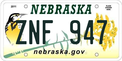 NE license plate ZNF947
