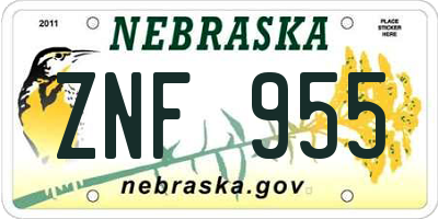 NE license plate ZNF955