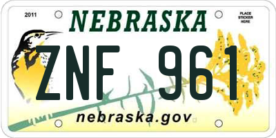 NE license plate ZNF961