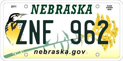 NE license plate ZNF962