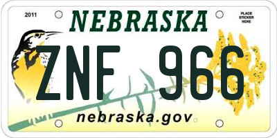 NE license plate ZNF966