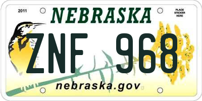 NE license plate ZNF968