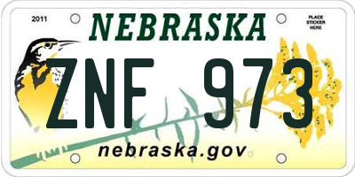 NE license plate ZNF973