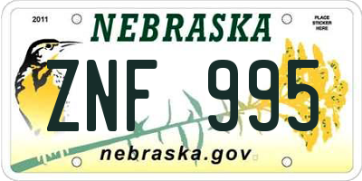NE license plate ZNF995