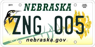 NE license plate ZNG005