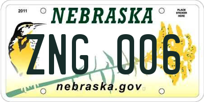 NE license plate ZNG006