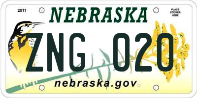 NE license plate ZNG020