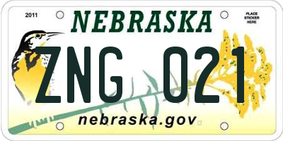 NE license plate ZNG021