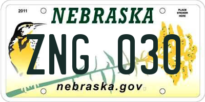 NE license plate ZNG030