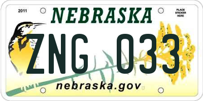 NE license plate ZNG033