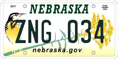 NE license plate ZNG034