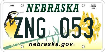 NE license plate ZNG053