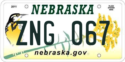 NE license plate ZNG067