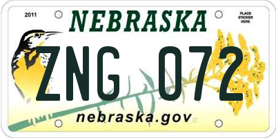 NE license plate ZNG072
