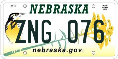 NE license plate ZNG076