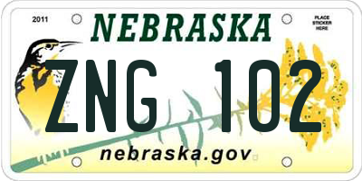 NE license plate ZNG102