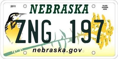 NE license plate ZNG197