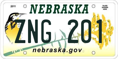 NE license plate ZNG201