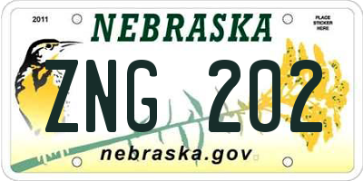 NE license plate ZNG202