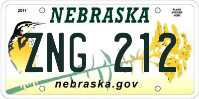 NE license plate ZNG212