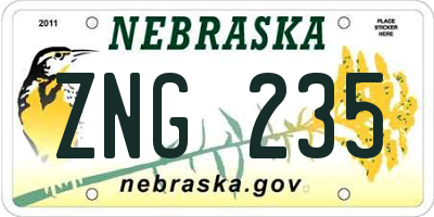 NE license plate ZNG235