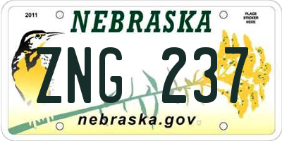 NE license plate ZNG237