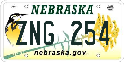 NE license plate ZNG254
