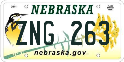 NE license plate ZNG263