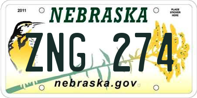 NE license plate ZNG274