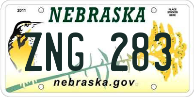 NE license plate ZNG283