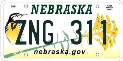 NE license plate ZNG311