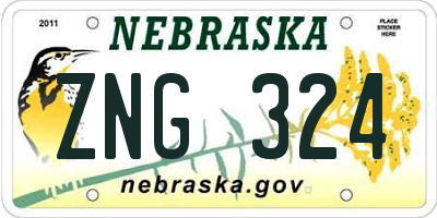 NE license plate ZNG324