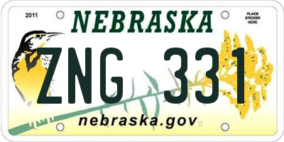 NE license plate ZNG331