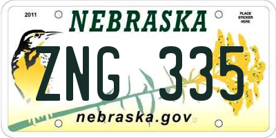 NE license plate ZNG335