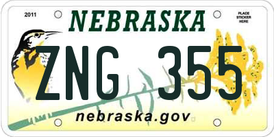 NE license plate ZNG355