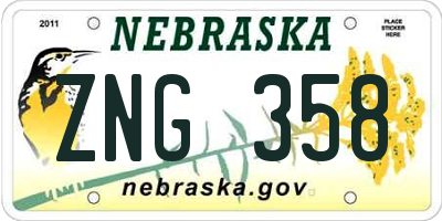 NE license plate ZNG358