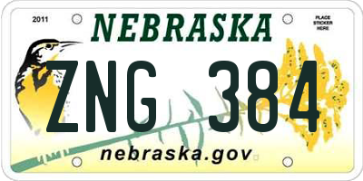 NE license plate ZNG384