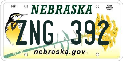 NE license plate ZNG392